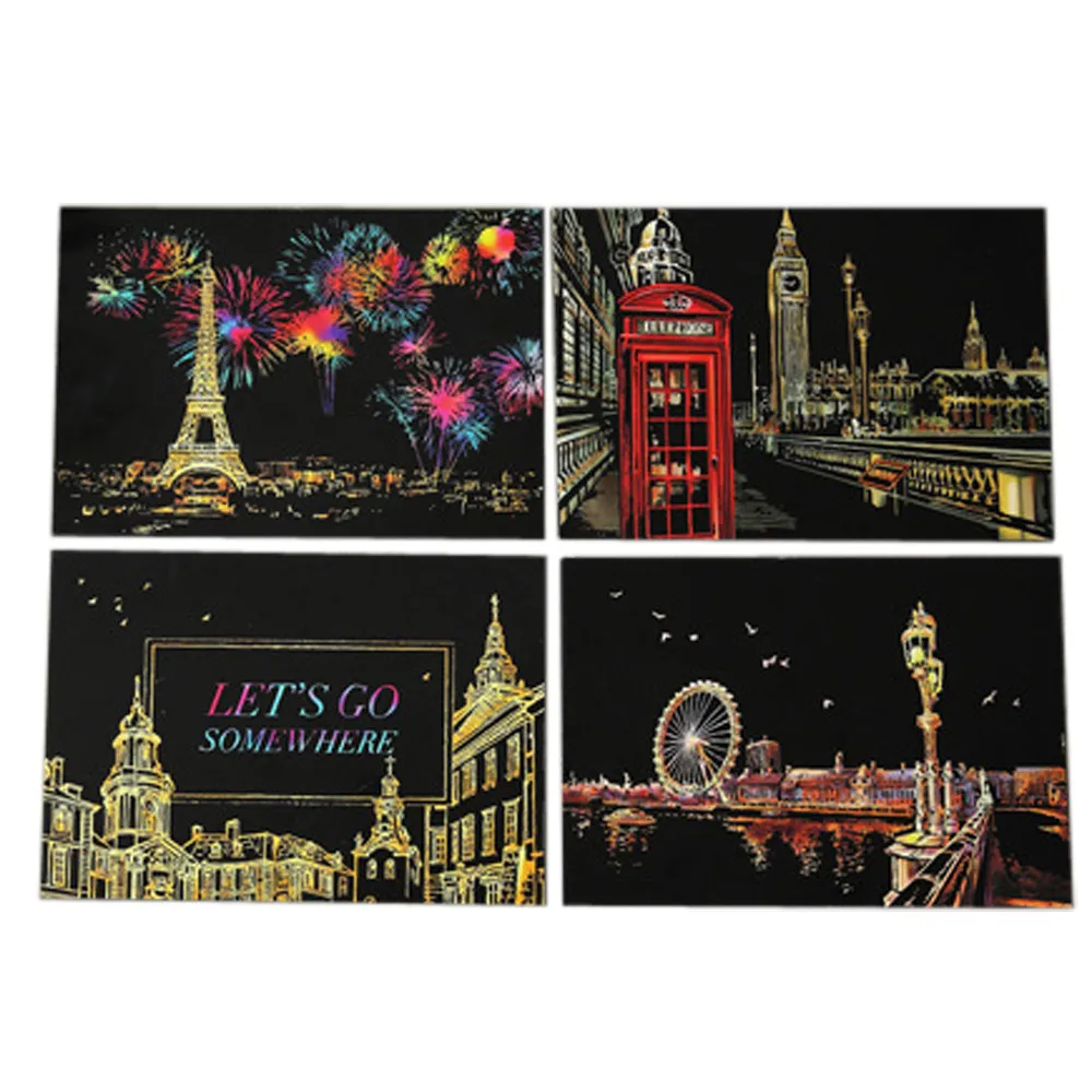 

Art Kids Toy With Drawing Scratch Stick Painting 20x14cm 4pcs Education