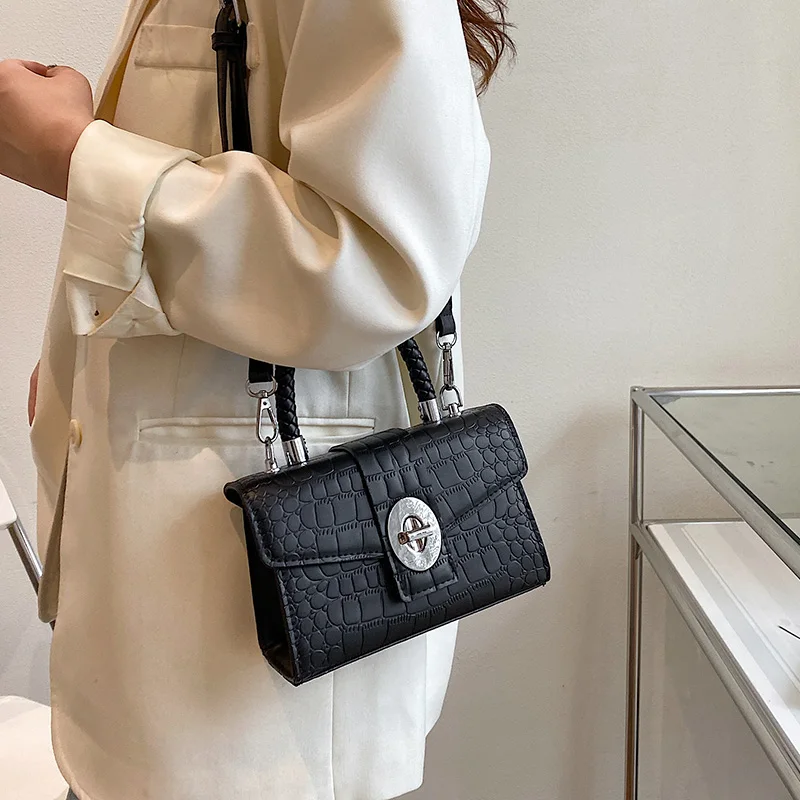 Shoulder Crossbody Bags Totes for Women 2023 New Trend Winter Mini PU Leather Stone Pattern Handbags with Rope Top Handle