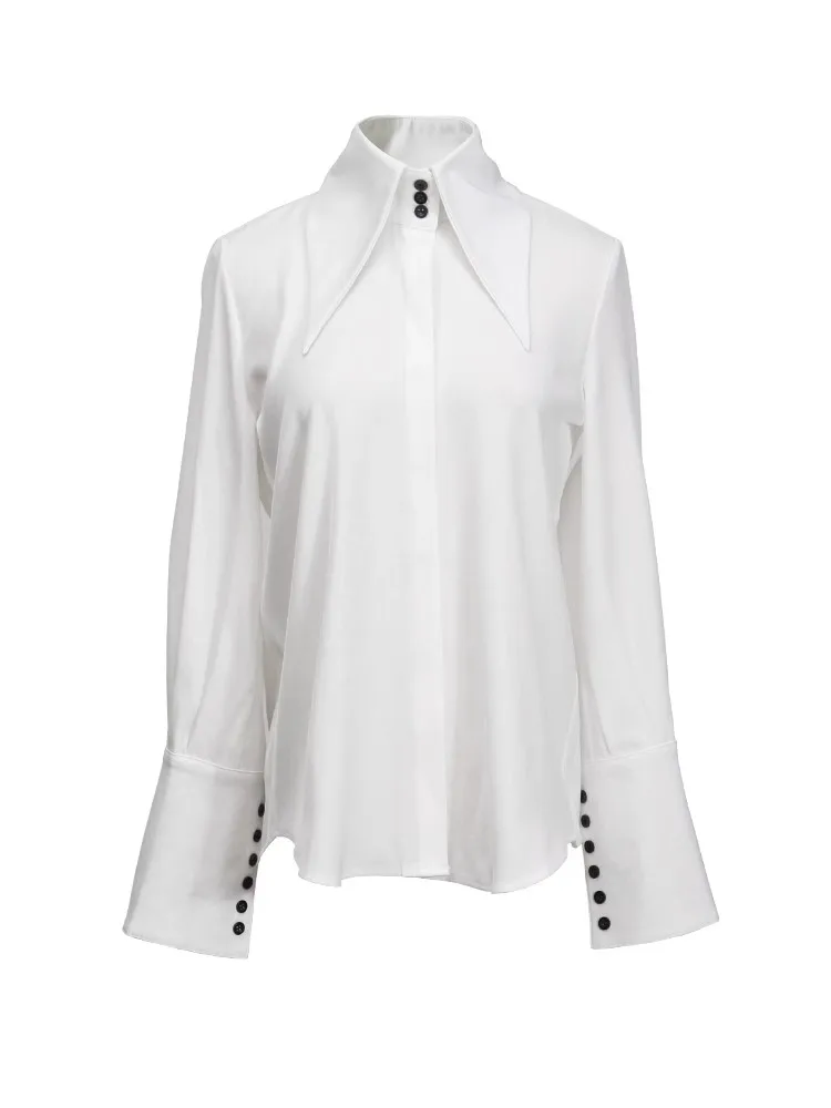 Женская рубашка-поло с длинным рукавом белая или синяя Элегантная универсальная