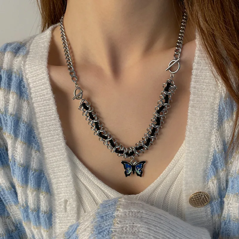 

Ожерелье с бабочкой и синим пламенем, милые крутые аксессуары в стиле хип-хоп для малышей, цепочка для свитера