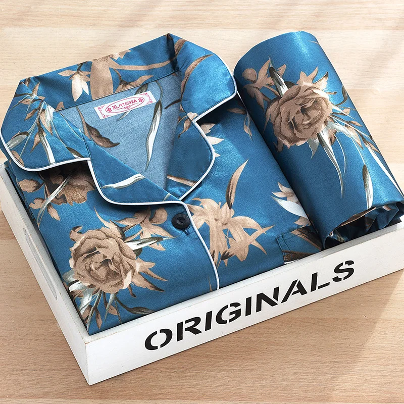 Lovers pajamas in the spring and autumn style ice silk red summer leisure wear long sleeve two-piece newly married men and women