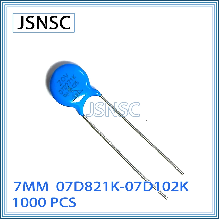 Фото JSNSC Варисторный резистор 1000 шт. 07D 07D821K 07D102K 7D821K 7D102K 820 В 1 кВ 1000 В 7 мм синий пьезорезистор ZOV DIP-2 №1