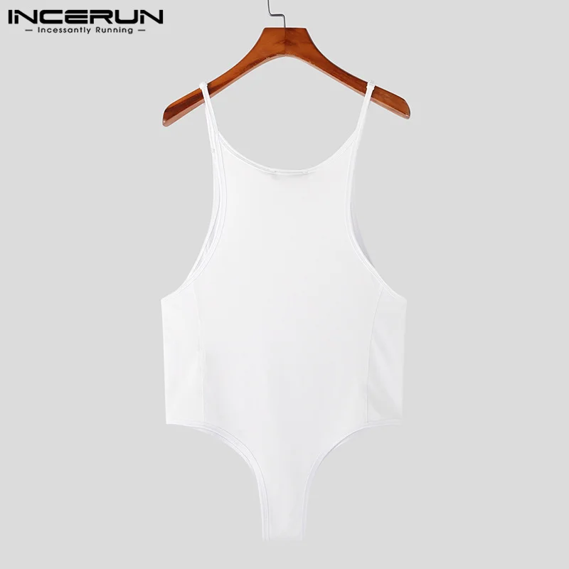 INCERUN 2023 Men Bodysuits Solid Color O-neck Sleeveless Skinny Sexy Rompers Streetwear Summer Casual Tank Tops Bodysuit S-5XL 7