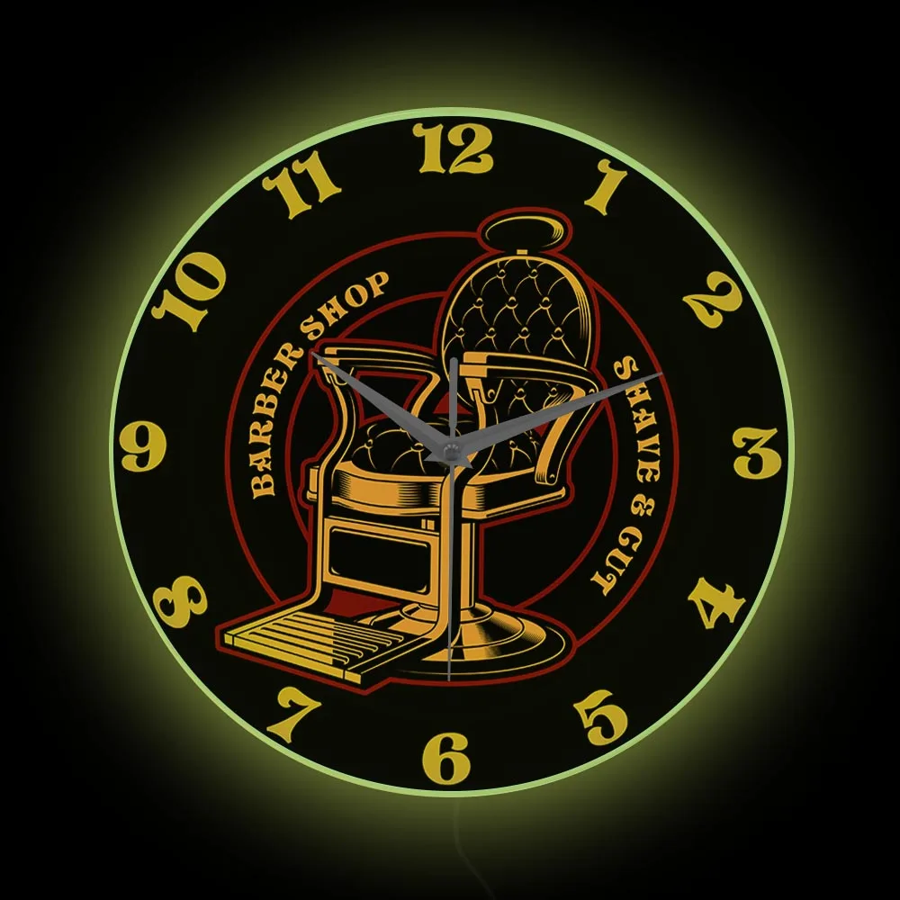 Shave & Cut Retro Baber Chair Printed Wall Clock For Barber 