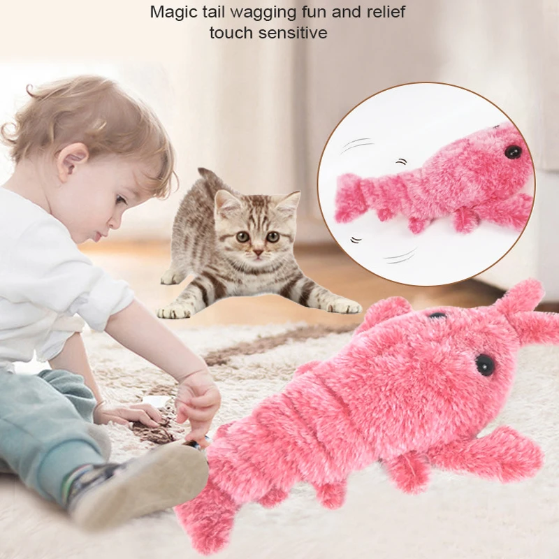 

Electric Jumping Toy Shrimp Catnip Pet Cat Interactive Toy Simulation Lobster Dancing Plush Pet Children Stuffed Animal Toy