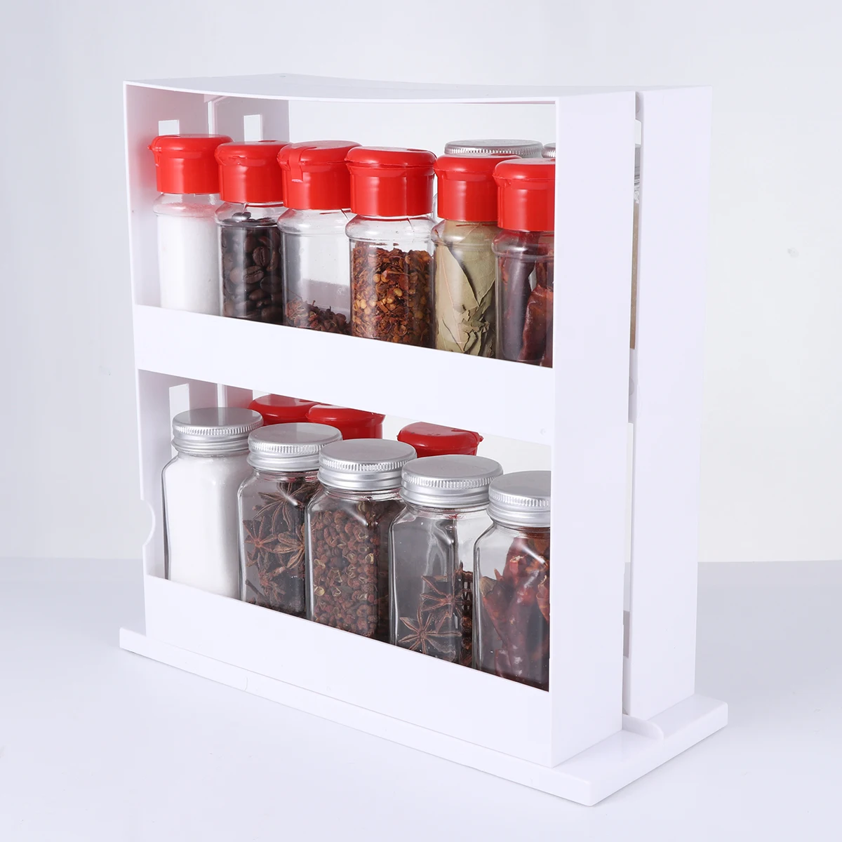 2 layer storage kitchen rotating organize spices jar bottle storage rack kitchen bottle storage organizer shelves slide cabinet free global shipping