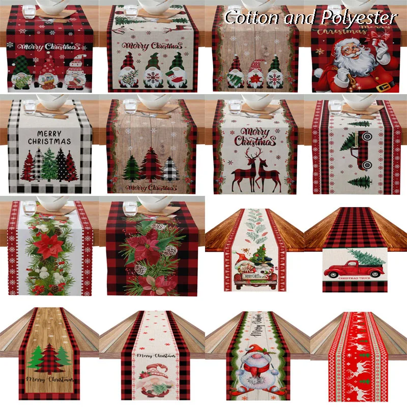 

Popular Christmas Poinsettia Flower Faceless Gnome Elk Tree Snowman Printed Bed Table Runner Flag Cloth Cover Tablecloth Decor