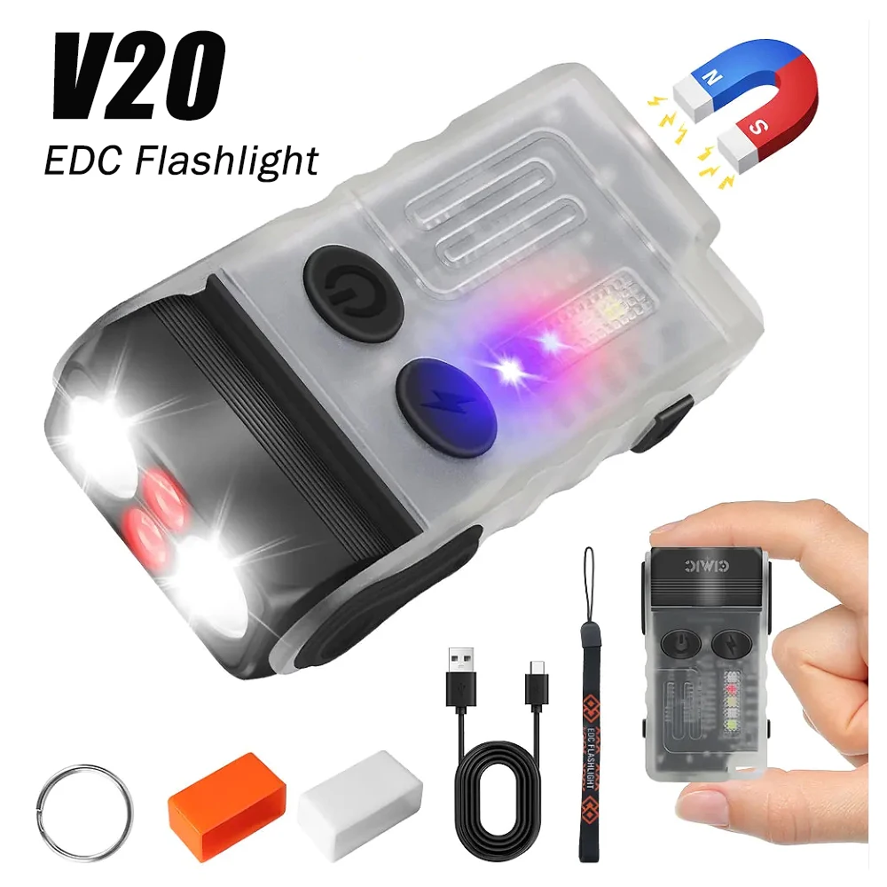 Фонарик-Брелок V20 1000 люмен яркий USB-перезаряжаемый с зажимом