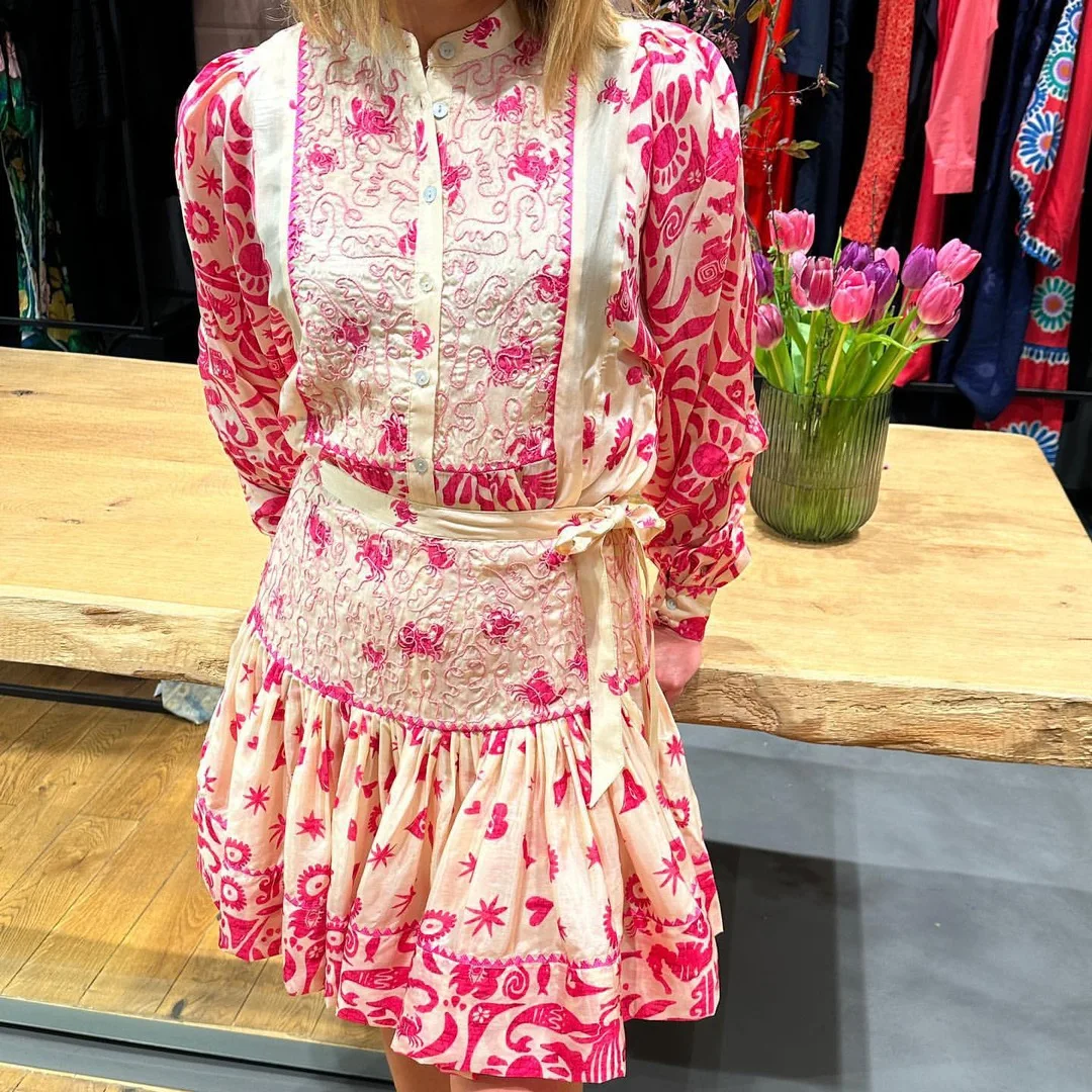 

Women Bohemian Style Long Lantern Sleeve Heavy Embroidery Single Breasted Silk Shirt Top or High Waist Embroidery Mini Skirt Set