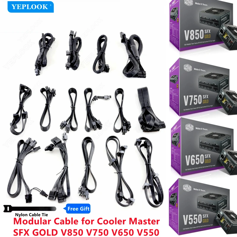 Комплект модульного кабеля для кулера Master V550 V650 V750 V850 SFX GOLD PSU GPU PCIe 8Pin 6 + 2Pin CPU 4 + 4Pin 5Pin SATA Molex 4Pin 24Pin
