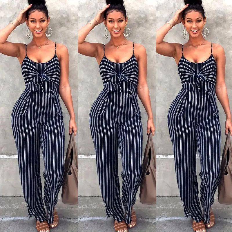 2020 Women's Clubwear Romper Striped Jumpsuit Women Sexy Bodycon Backless Party Clubwear Jumpsuit Casual Bow Overalls Playsuits