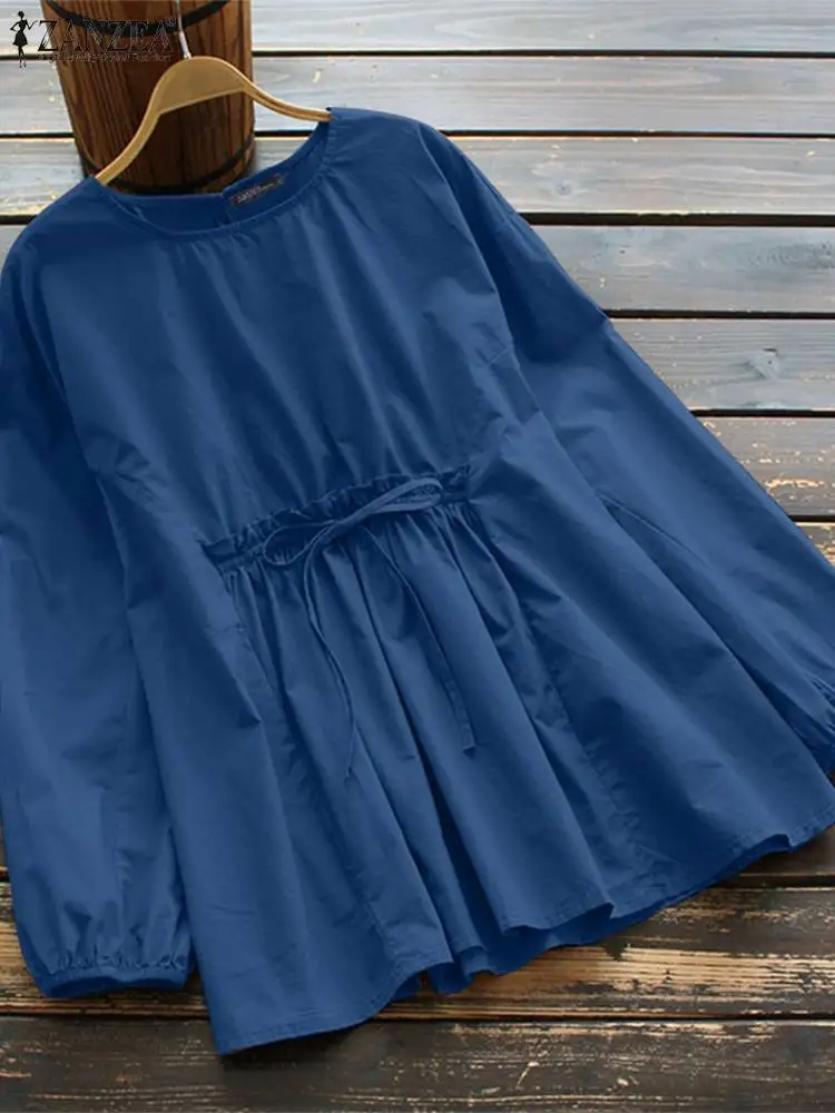 

Women Drawstring Blouse ZANZEA 2022 Elegant Autumn Shirts Casual Long Sleeve Blusas Female O Neck Tunic Chemise Tops Oversized