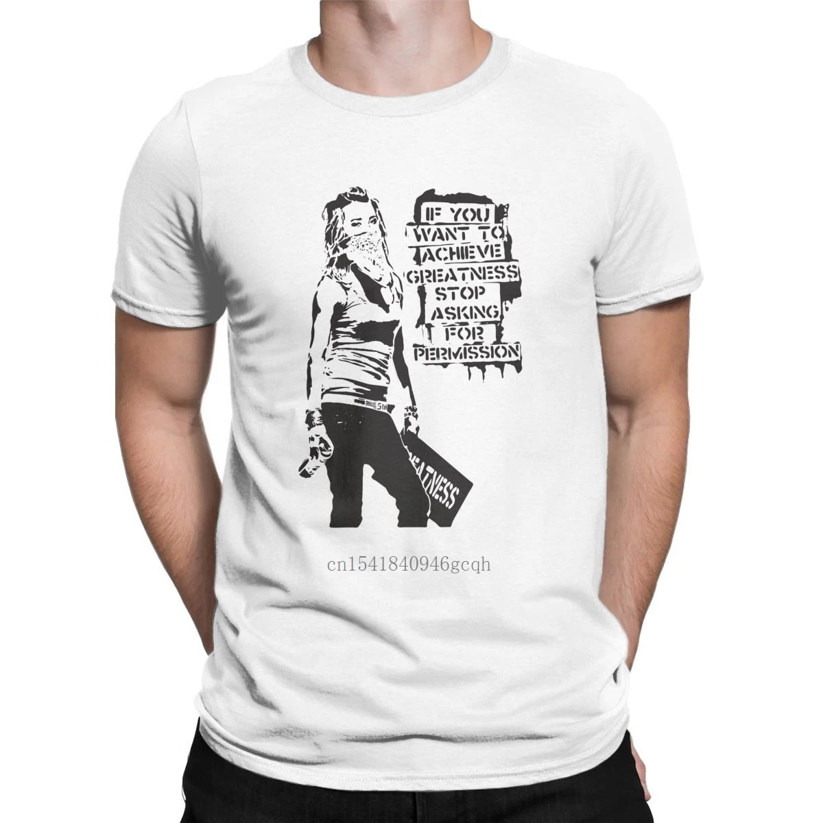 

Men Banksy Quote Graffiti If You Want To Achieve Greatness Stop T Shirts Cotton Clothes Novelty Tee Shirt Summer T-Shirt