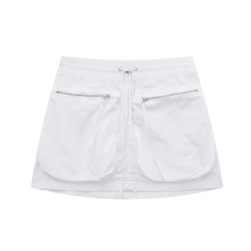 

Summer Women's 2023 New Casual Lace-up Elastic Waist White Mini Shorts Loose Zipper Pockets Sexy Elegant 845605