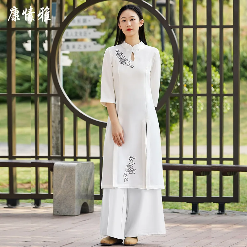 cotton linen women martial arts tai chi kungfu uniforms chinese traditional sweatshirt+pant outfit meditation yoga casual set