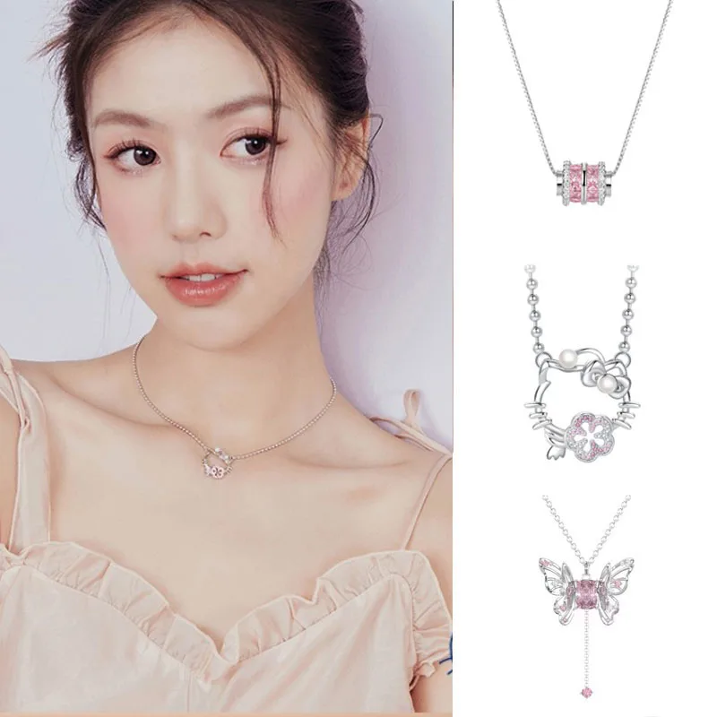 

Sweet Hello Kittys Kawaii Butterfly Necklace Anime Sanrioes Ins Good Luck Jewelry Entry Lux Pendant Couple Women Birthday Gifts