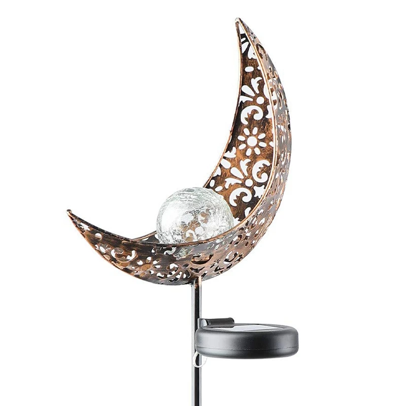 

Garden Solar Light Outdoor Decorative, Moon Decor, Crackle Glass Ball Metal Garden Stake Light For Pathway, Lawn, Patio, Yard
