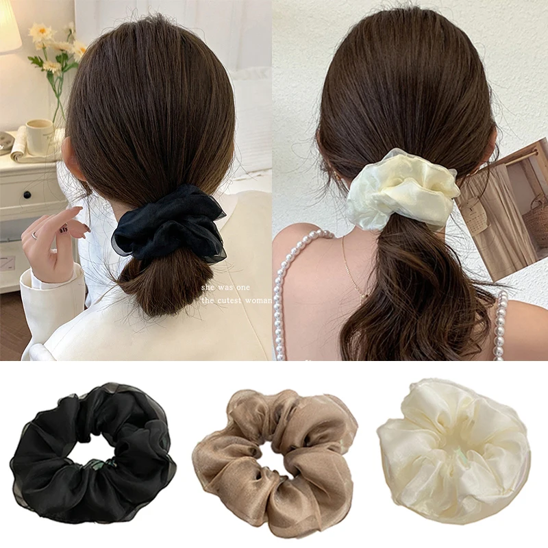 

Женские двухслойные сетчатые резинки для волос, однотонная веревка для волос, шелковая эластичная лента для волос из органзы, милые резинки для волос, аксессуары для волос