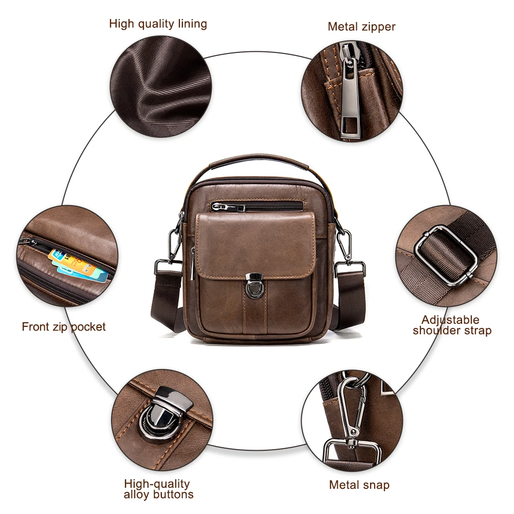 Genuine Leather Men's Messenger Bag Luxury Designer Shoulder Crossbody Bags for Men Vintage Top Layer Cowhide Handbag Bolso Male