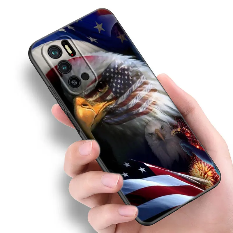 Черный силиконовый чехол с американским флагом для телефона Xiaomi Redmi Note 10 11 11S 12 13 4G