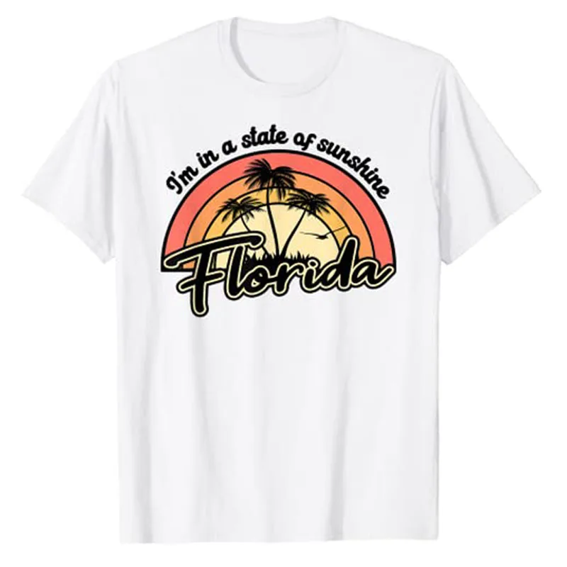 

I'm In A State of Sunshine Florida Beach Sun T-Shirt Summer Fashion Holiday Clothes Vacation Graphic Tee Top Short Sleeve Outfit
