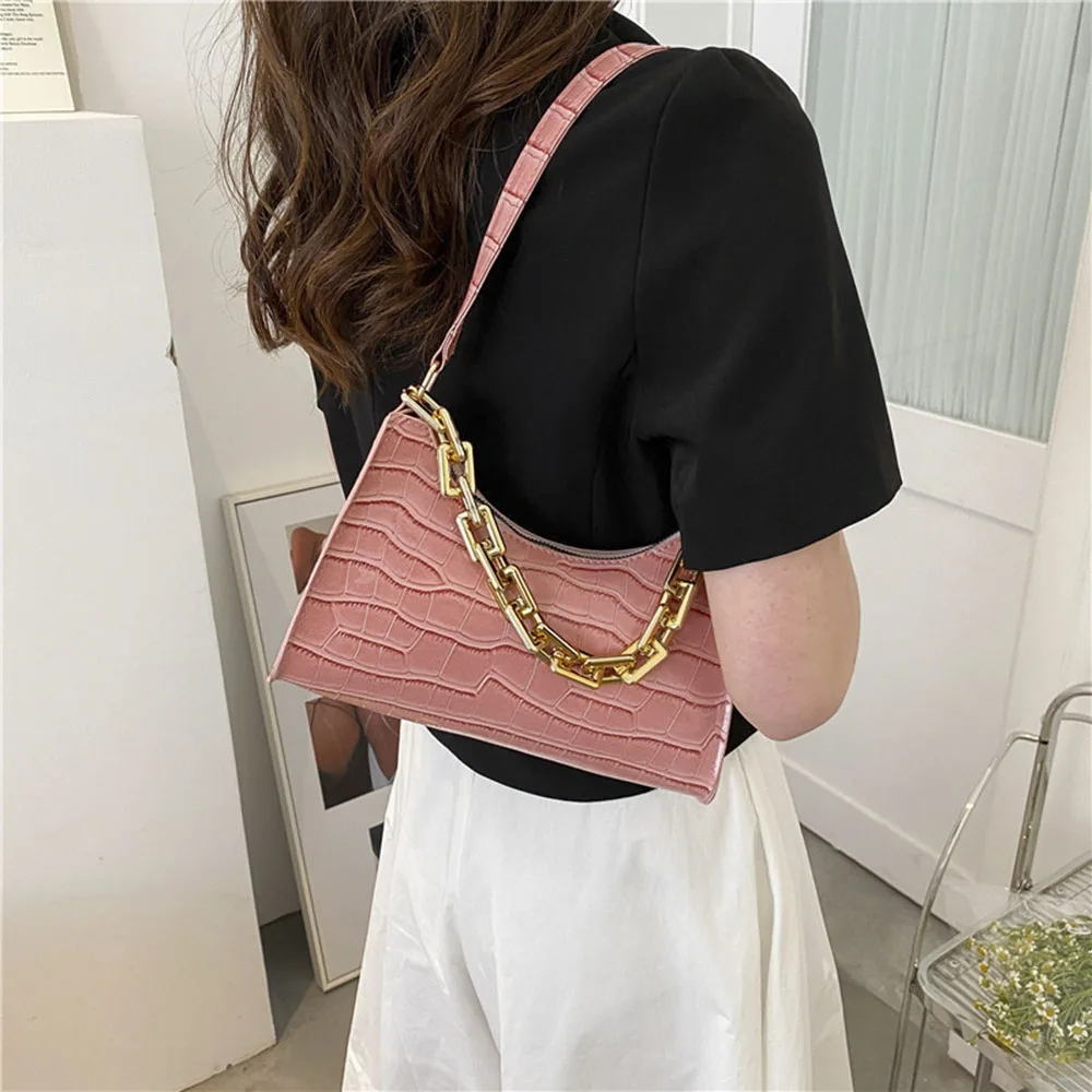 

Crocodile Pattern Underarm Shoulder Bag For Women Brand Designer Fashion Chain PU Leather Handbag Simple Casual Tote New Clutch