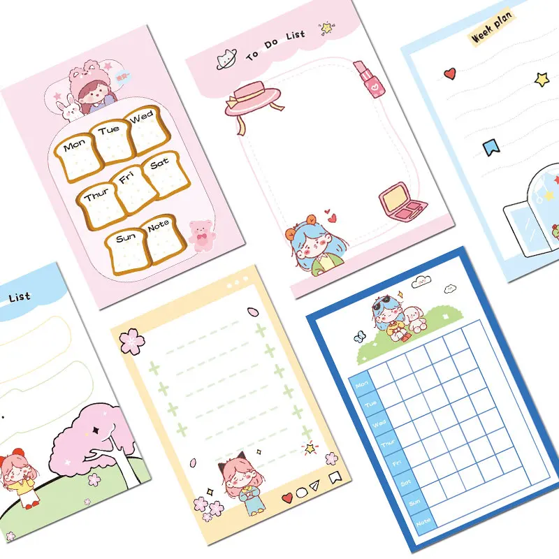 

50 Sheets Cute Girl Memo Pad Office Message Plan Label Cartoon Animal Sticky Note Student Notebook Stationery School Supplies