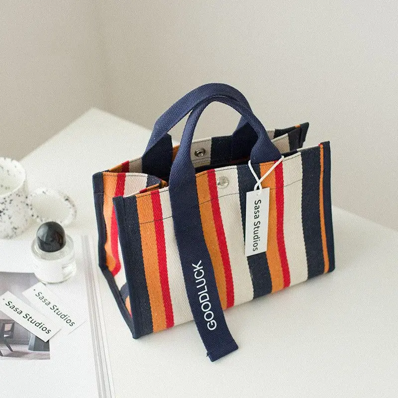 

Striped Large Capacity A4 File Tote Bags for Women Simple Handbags Waterproof Canvas Shoulder Crossbody Bags Girl's Book Bag