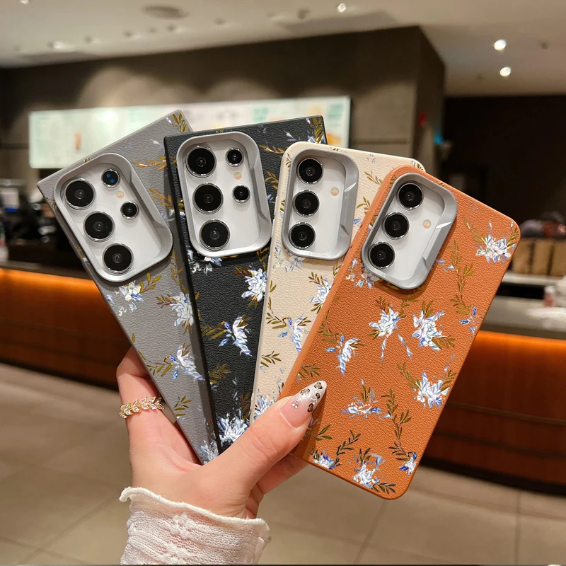 Чехол с серебряным цветком для Samsung Galaxy A55 A54 5G A35 A25 A15 A16 A52 A53 A14 A34 S20 S21 FE S22 S23 S24 Ultra