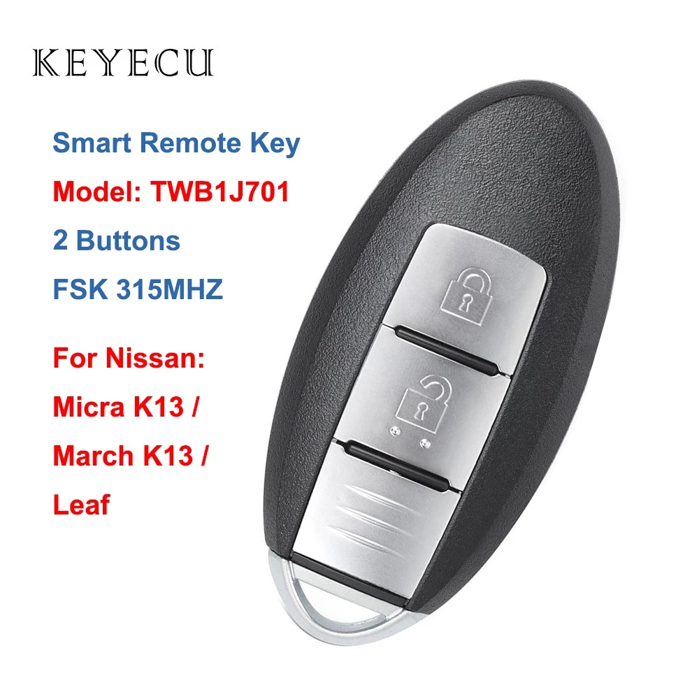 

Keyecu for Nissan Micra K13 March K13 Leaf Smart Remote Car Key Fob 2 Buttons 315MHz ID46 Chip, Model Name: TWB1J701