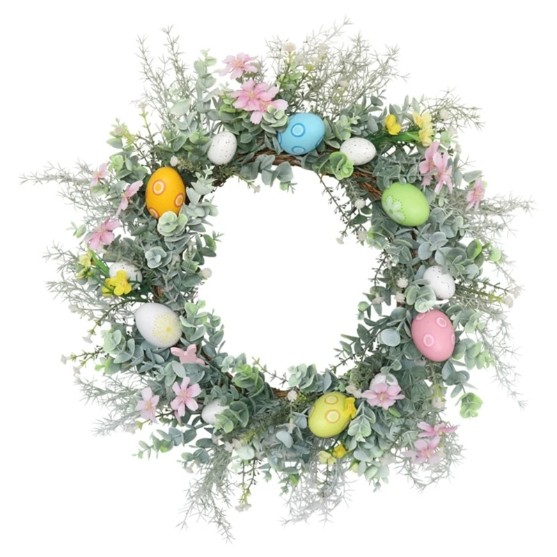 

Easter Egg Wreath Decorative Colorful Eggs Garland Ornament Supplies for Spring Farmhouse Front Door Decoration