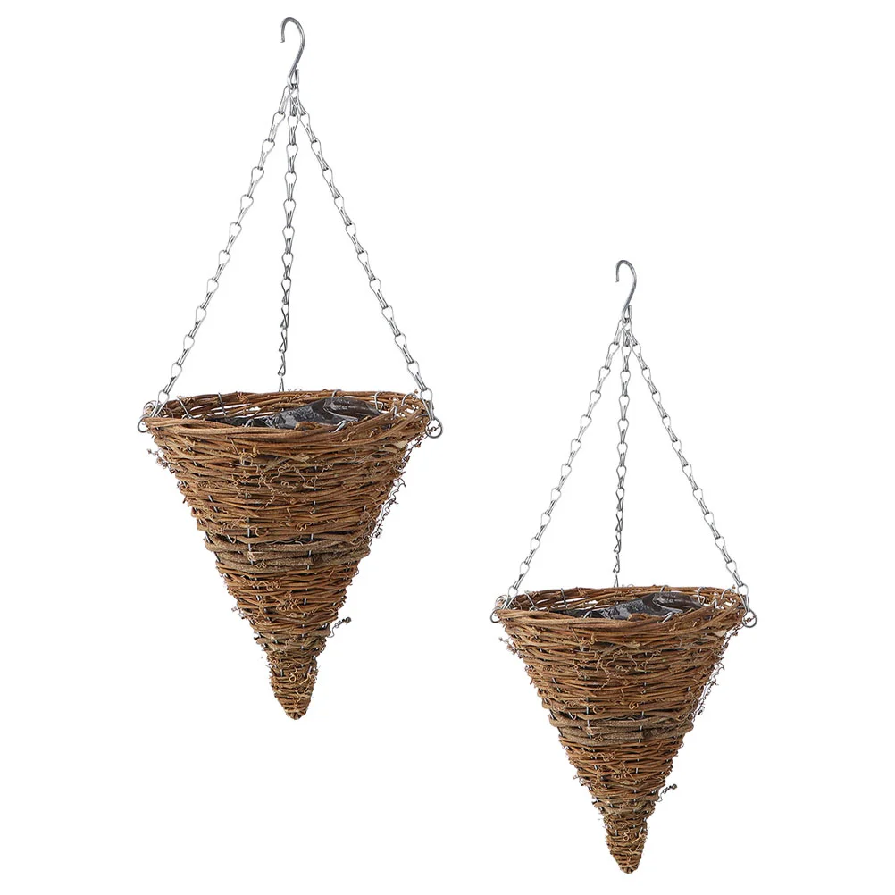 

2 Pcs Hanging Woven Flower Pots Indoor Plants Planter Baskets Rattan Wicker Self Watering Wall