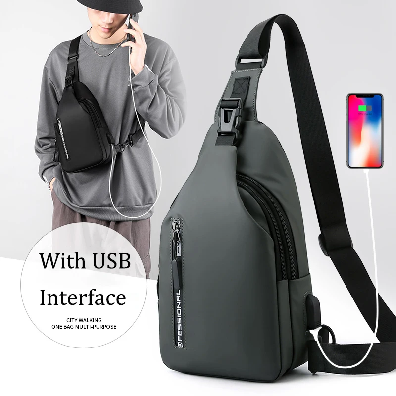 

Waterproof Nylon Men's Business Crossbody Bags 2022 New Chest Packs With USB Charging Interface Anti-theft Storage Shoulder Bag