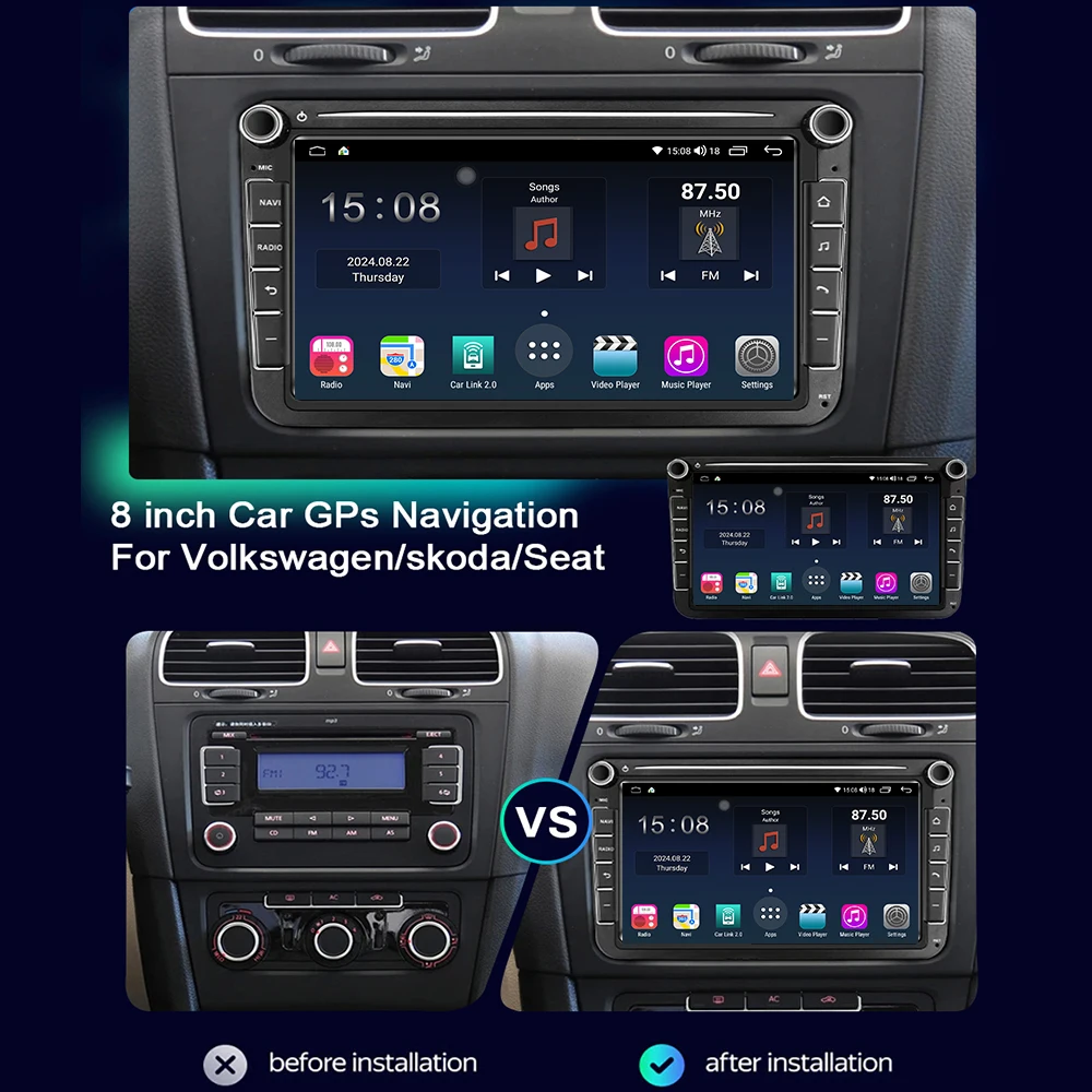 Фото Автомобильный радиоприемник 2Din Android Auto для Volkswagen Golf 5 6 Polo Passat B6 B7 CC Skoda Jetta Универсальный мультимедийный Carplay GPS-навигация №2