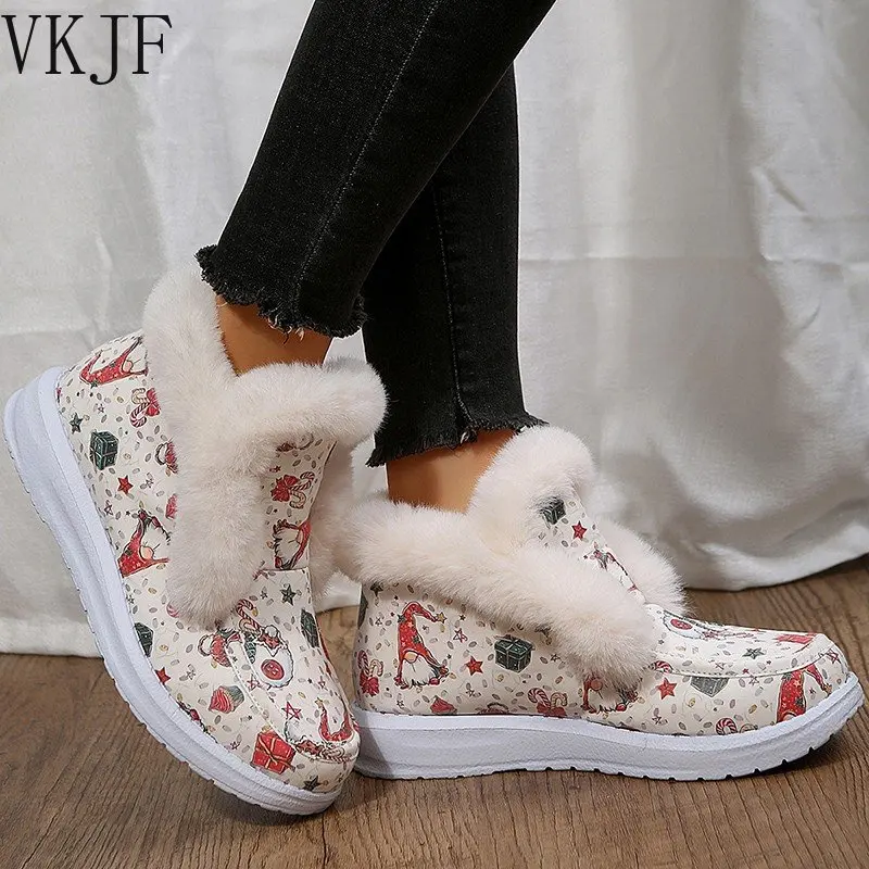 

Новинка 2022, рождественские яркие женские зимние ботинки на плоской подошве, плюшевая повседневная женская обувь, женская обувь