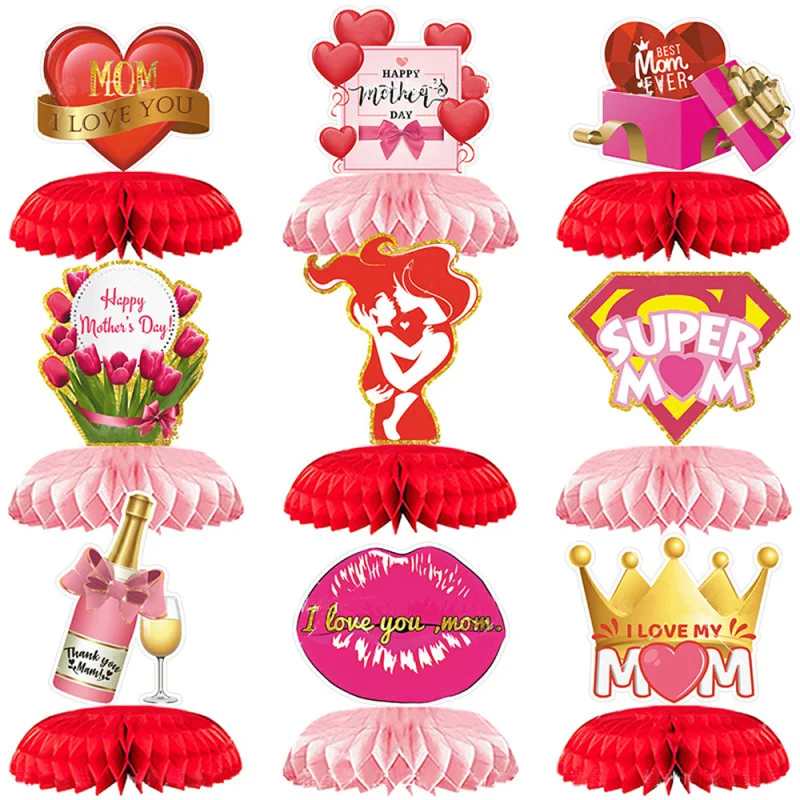 

9PCS/set Creative Mother's Day Festive Paper Fan Honeycomb Ornaments Party Decoration Supplies