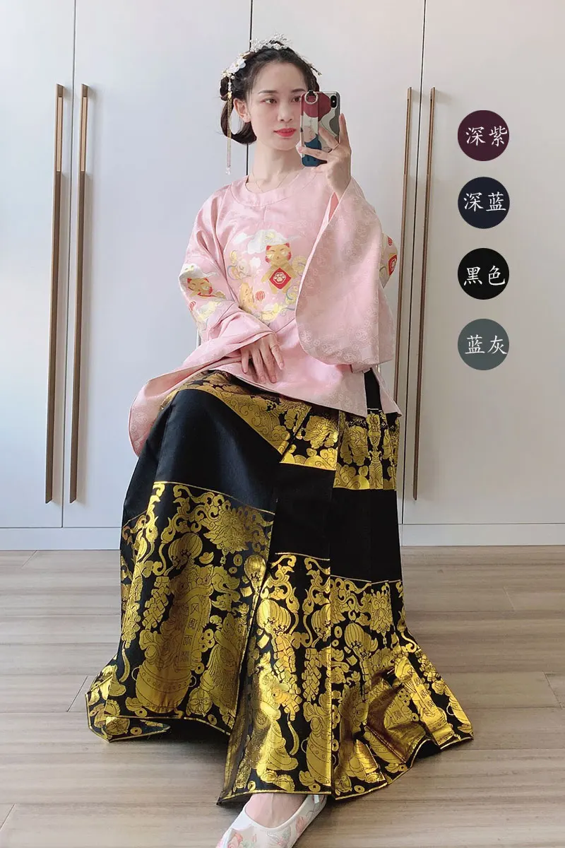 Женское платье Hanfu с изображением лошади плетеная Золотая юбка 4 5 метров и пони