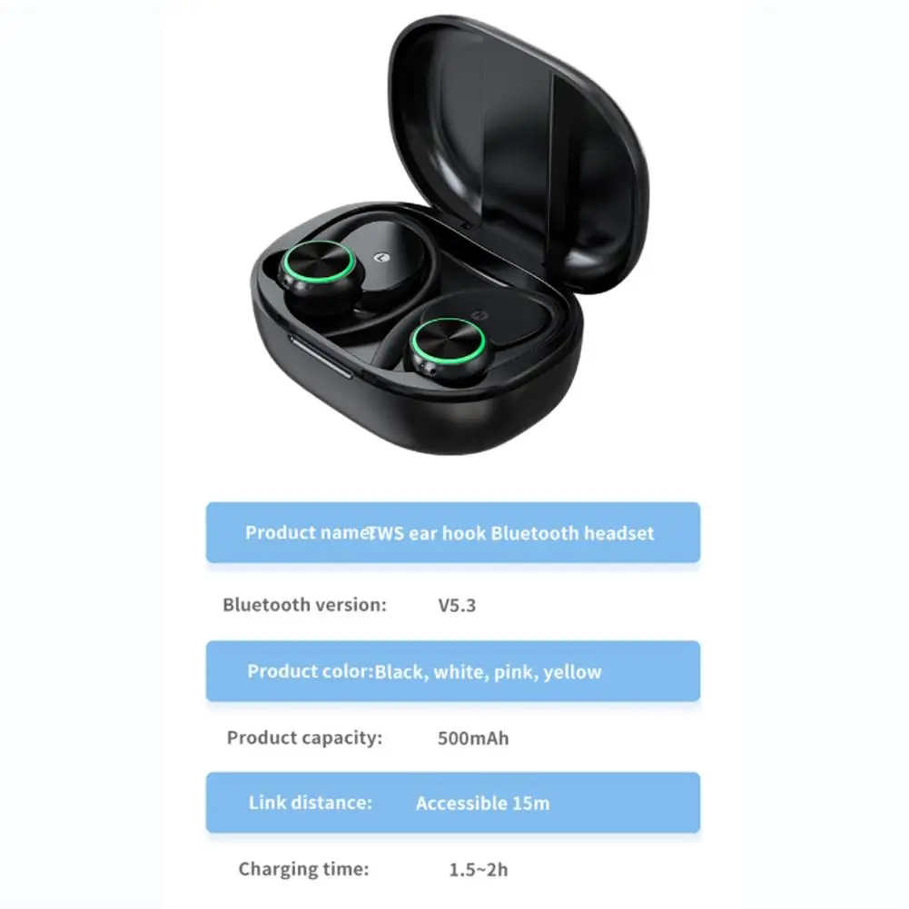 R201 Bluetooth-compatible Headset Digital Display Stereo Hifi Music Earphone Ear-hook Business Sports Headphones enlarge