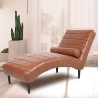 60" Modern Luxury Faux Leather Chaise Lounge Chair Indoor Curved Leisure Chaise with Bolster Pillow Single Sofa Couch Chairs