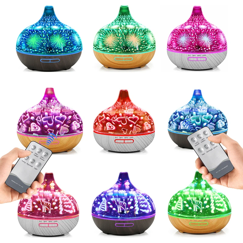 

400ml 3D Glass Essential Oil Aromatherapy Diffuser Home Ultrasonic Air Humidifier Oil Aroma Diffuser with 7Color LED Lights New