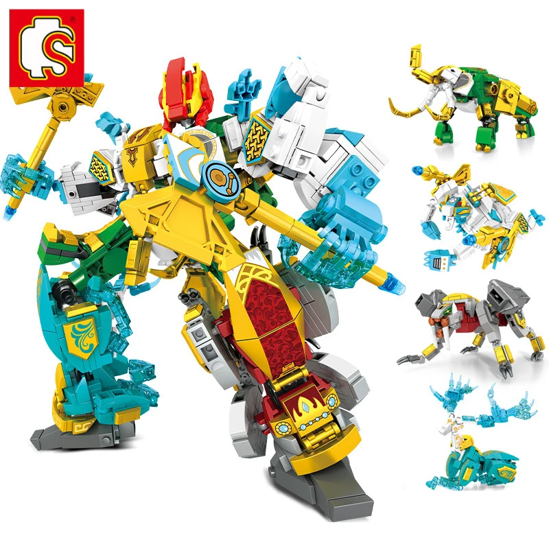 868Pcs Deformation 4 in 1 God Creature Frost Giant Robot Building Blocks Sets Animal Assembly Mech Bricks Kids Toys Boys Gifts