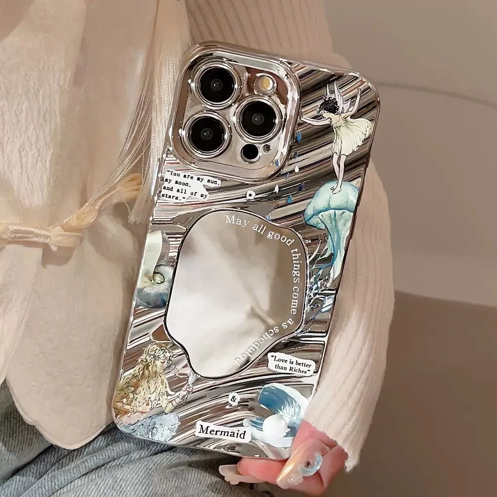 Зеркальный чехол для телефона Make Up iPhone 16 Pro Чехол 11 12 13 14 15 Max Curly Wave Bumper Жесткий