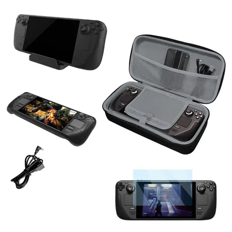 

Travel Carrying Case 5 In 1 Game Console System Accessories Kit Carry Bag Screen Protector Silicone Cover Gaming Host Bracket