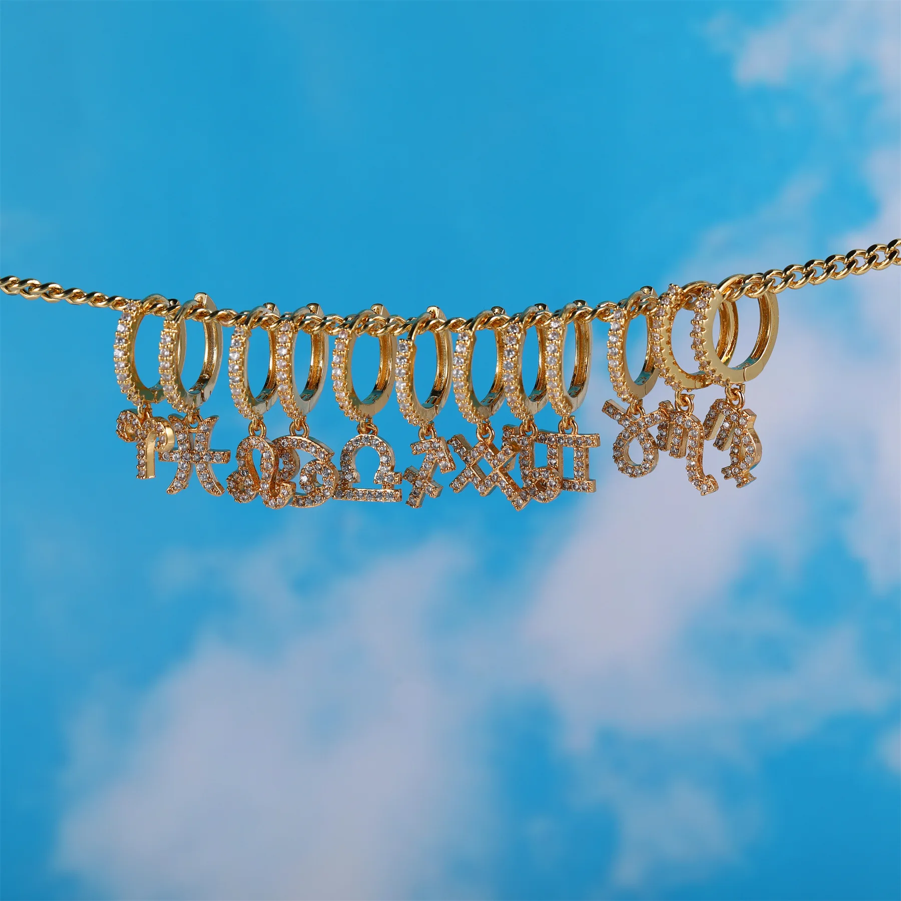 

VIVILADY INS 1Piece Copper Multicolor Zircon Twelve Constellations Hoop Earrings Jewelry For Women Fashion Party Gift Wholesale