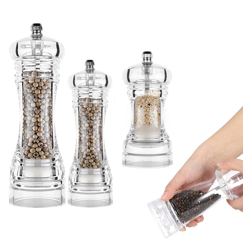 

4 5 6 8 Inch Acrylic Pepper Grinder Manual Spice Mill Salt Pepper Mills Set Adjustable Herb Grinder Salt Shaker Kitchen Tools