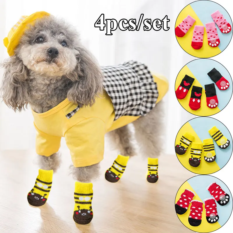 

Dog Cat Warm Socks Pet Cute Knit Socks Dog Anti-Slip Socks Chihuahua Thick Paw Protector Cartoon Booties Pet Accessories