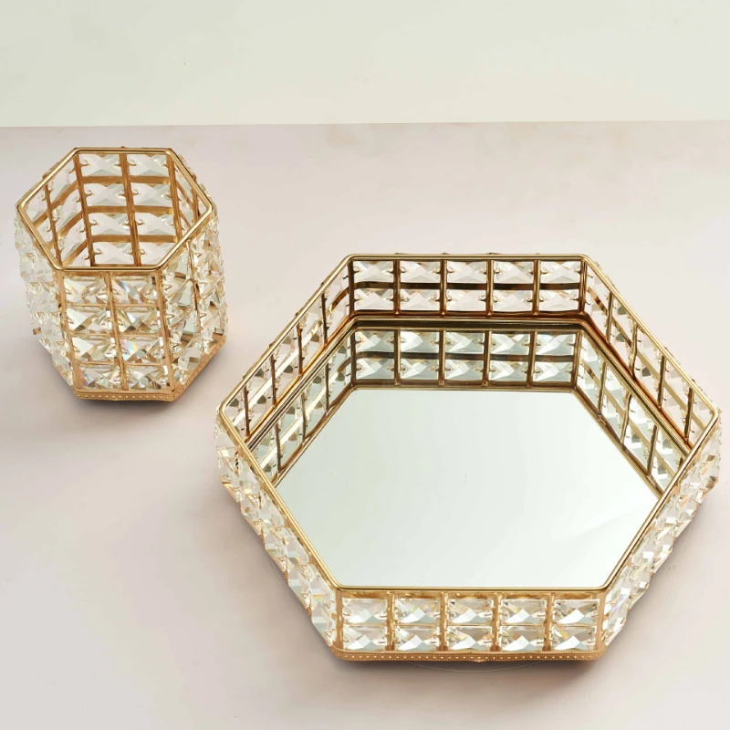 

Hexagonal Cosmetic Storage Box Eyebrow Pencil Brush Beauty Tool Finishing Brush Holder Light Luxury Crystal Pen Holder Ornament