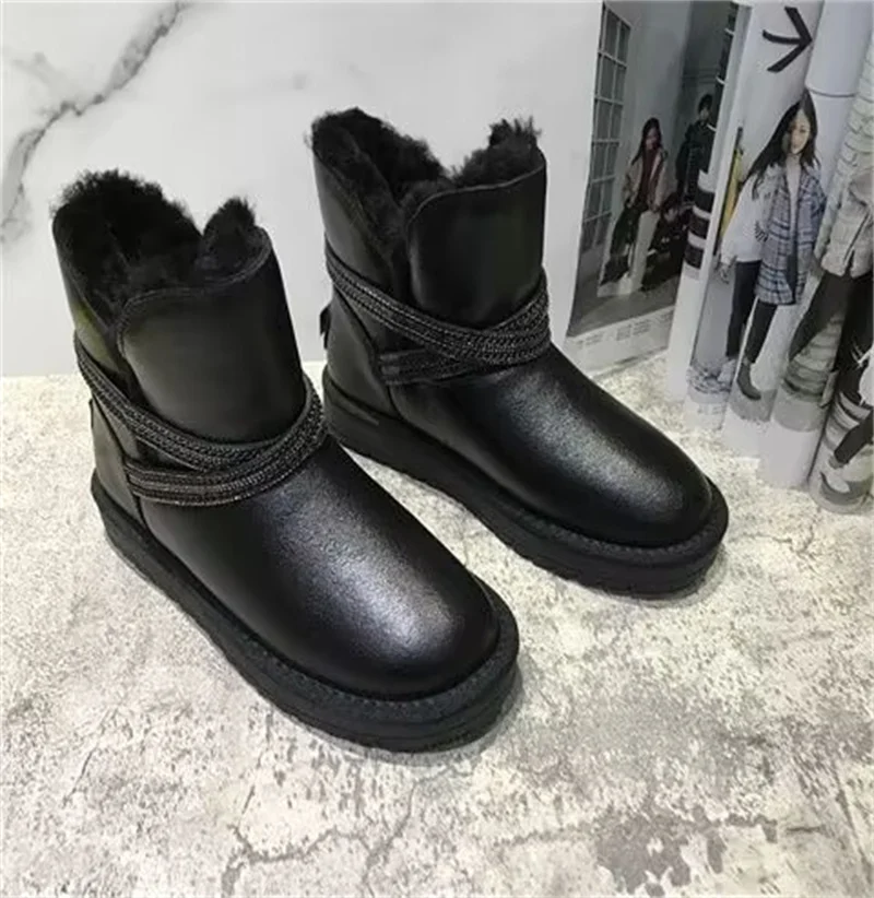 

Comfortable rhinestone beaded handmade custom fur one-piece boots simple all-in-one winter plus fleece warm boots women's 36-40