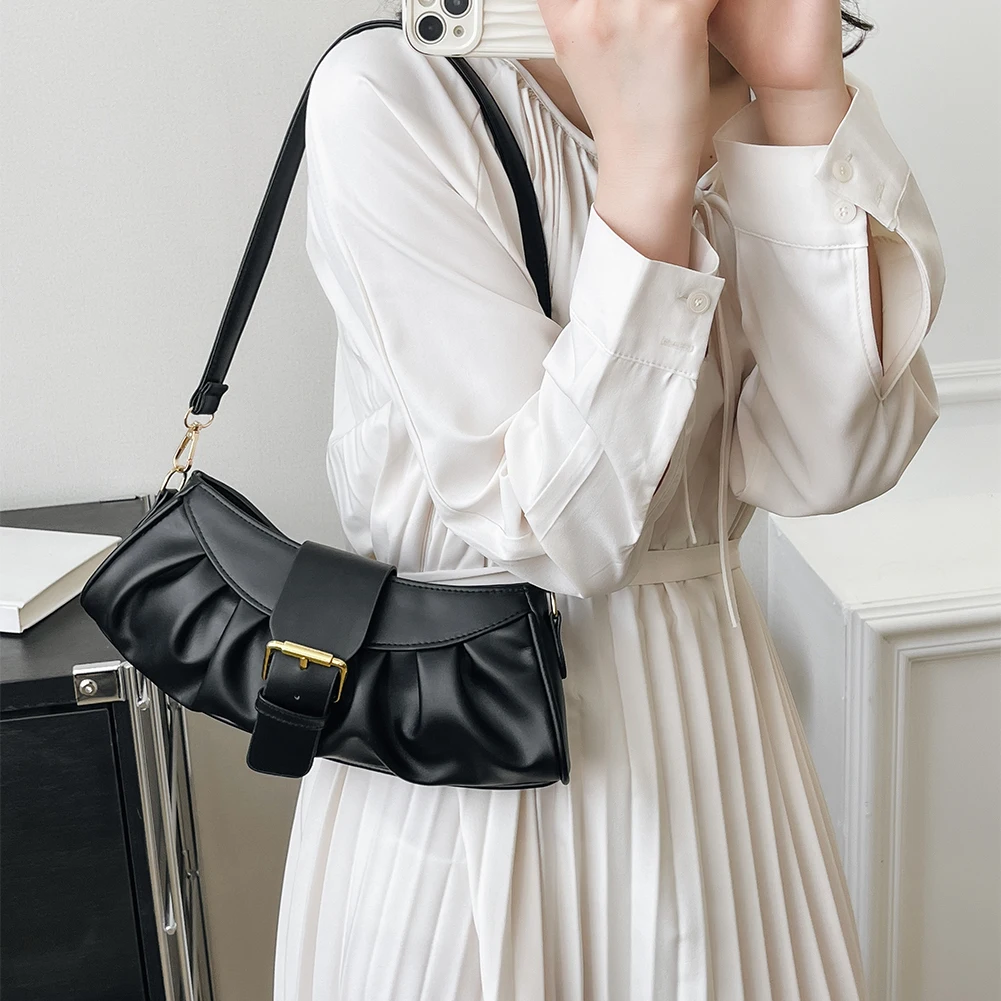 

Сумка-тоут женская плиссированная из экокожи, модный однотонный элегантный простой портативный изысканный саквояж для отдыха на выходных