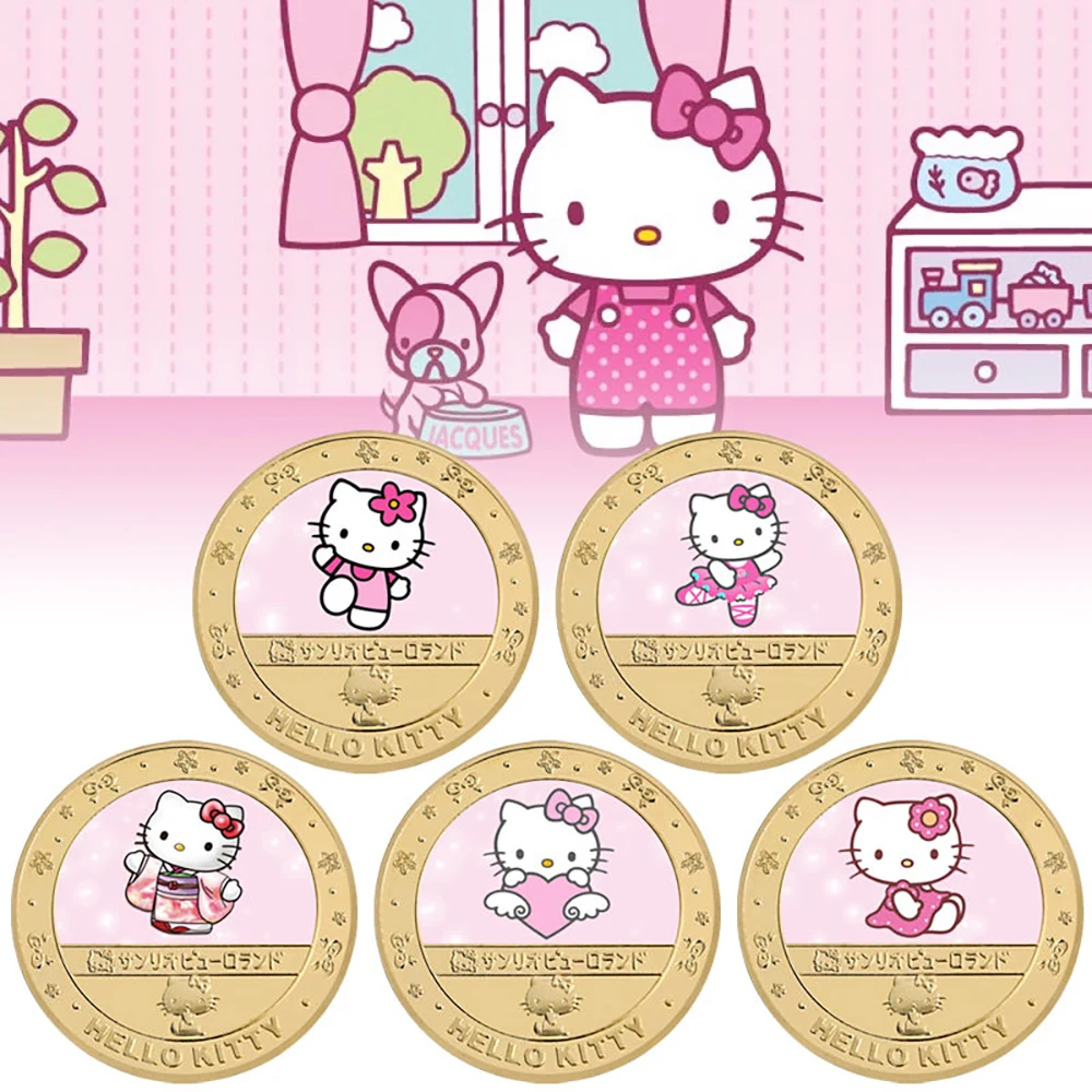 

Аниме мультфильм Hello Kitty периферийные Позолоченные искусственные Монеты ручной работы сувенир для детей подарки на день рождения
